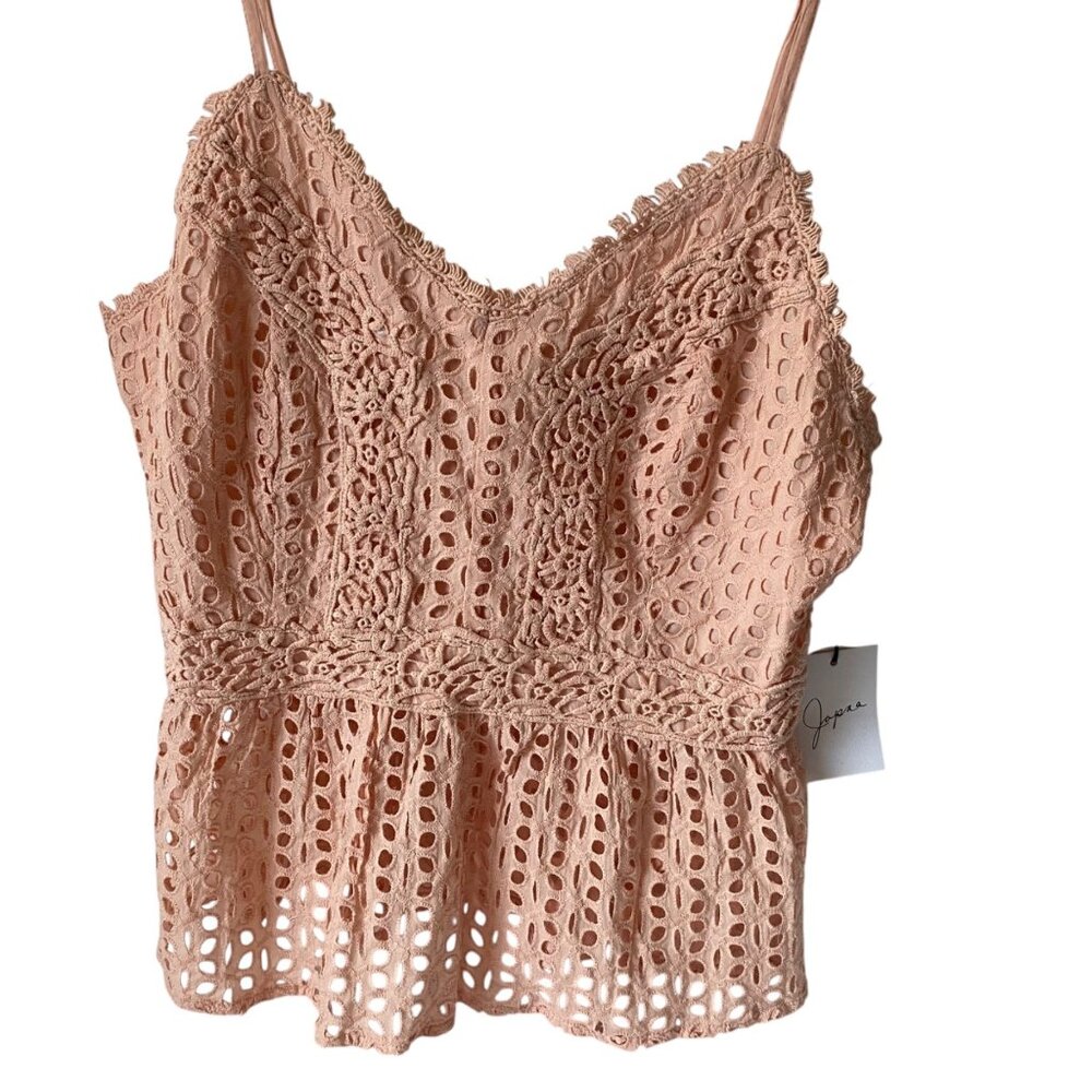 Japna Women XL Pink Babydoll Lace Smocked Crop Top Adjustable Straps Coquette